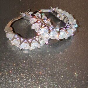 Fashion Jewelry Silver & Cubic Zirconia Hoop Earrings For Women